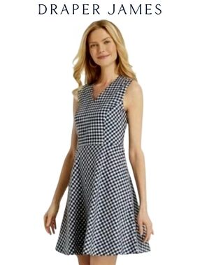 Draper James Navy Gingham Sleeveless Dress Fit & Flare Cotton Summer Size 10